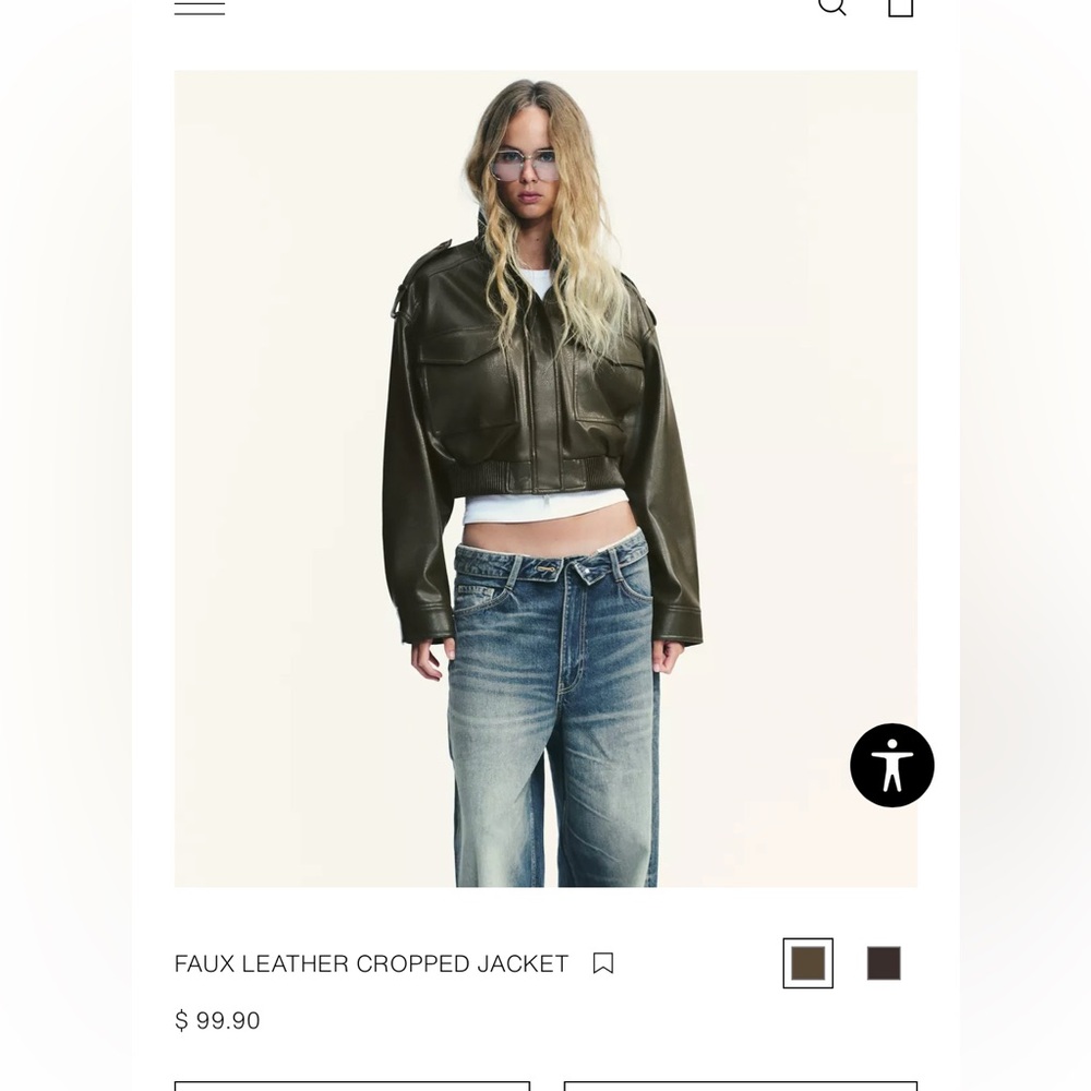 Zara Dark Green Faux Leather Jacket